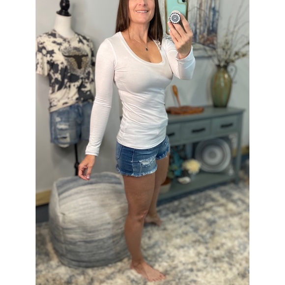 ❤️🔥Scoop Stretch Slimming Fitted Long Sleeve Shirt White 1822 - Picture 6 of 9